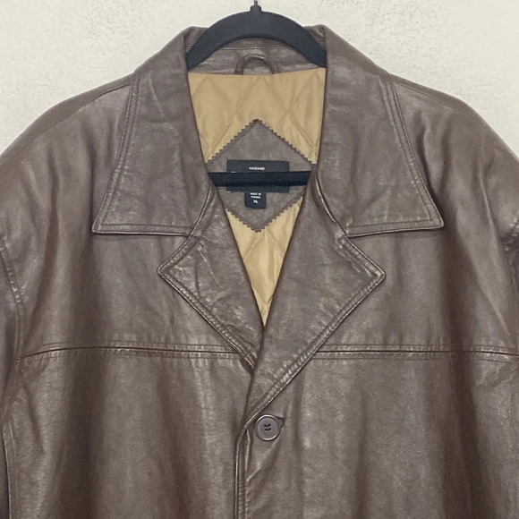 Haband Executive Division Men's Button Front Brown Leather Jacket Size XL - Picture 2 of 7